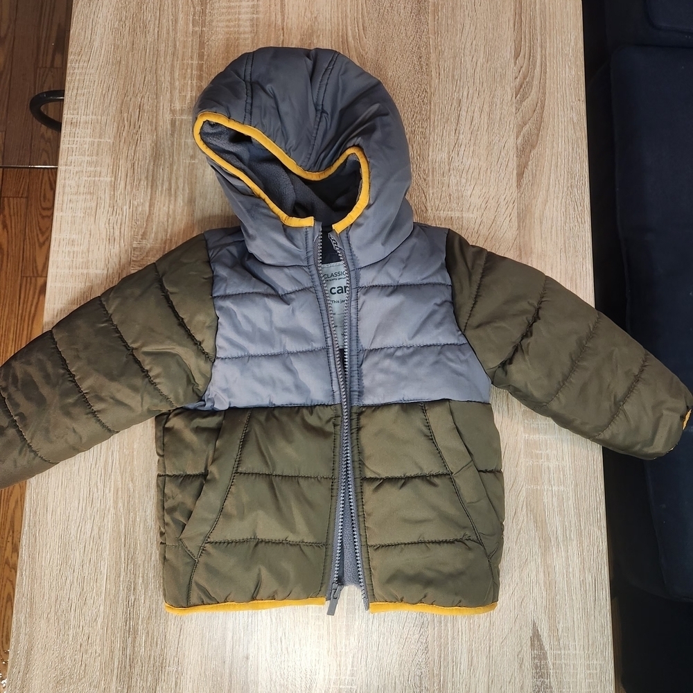Carter's Olive and Gray Puffer Jacket with Yellow Trim